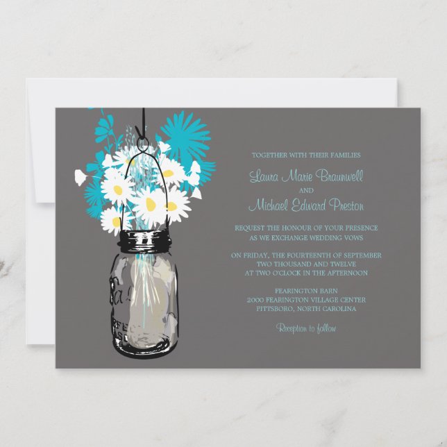 Mason Jar and Wildflowers Wedding Invitations (Front)