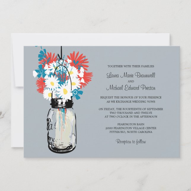 Mason Jar and Wildflowers Wedding Invitations (Front)