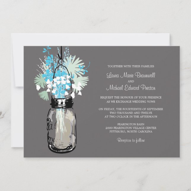 Mason Jar and Wildflowers Wedding Invitations (Front)