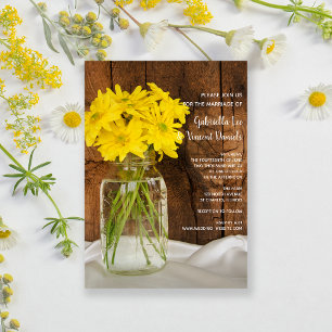 Mason Jar and Yellow Daisies Country Barn Wedding Invitation