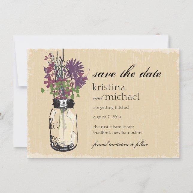 Mason Jar & Autumn Wildflowers Save the Date (Front)