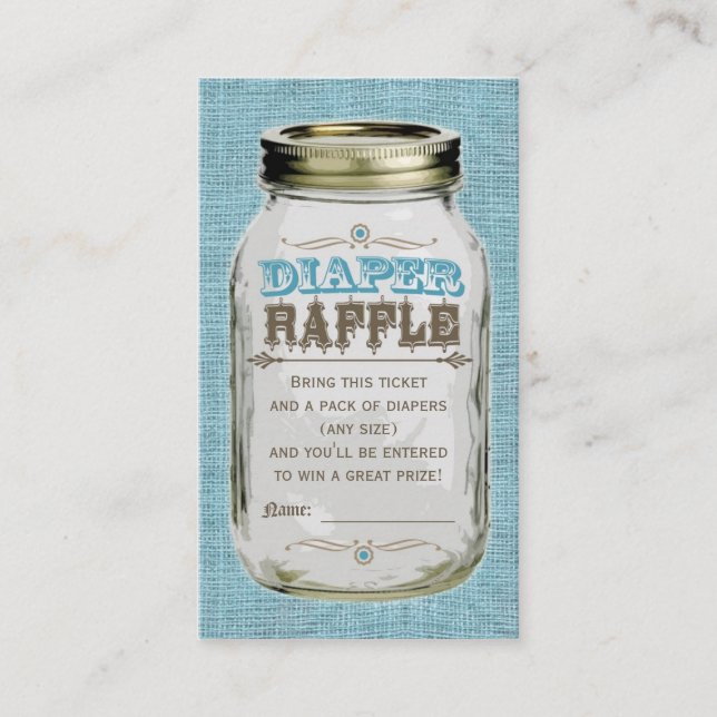 Mason Jar Baby Boy Blue Diaper Raffle Ticket Enclosure Card (Front)