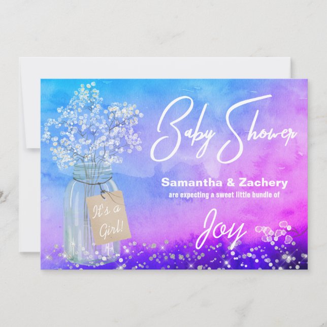 *~* Mason Jar Baby Breath Rustic Baby Shower Invitation (Front)