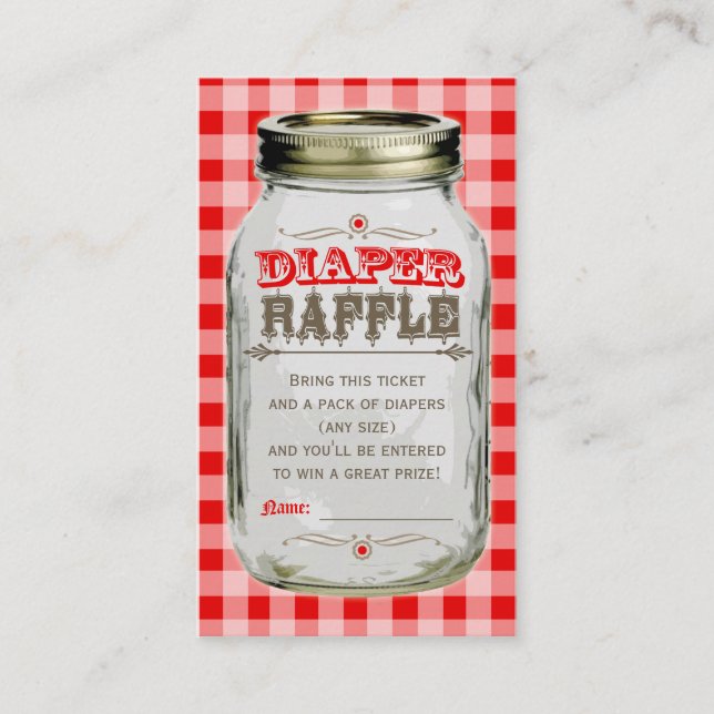 Mason Jar Baby Red Gingham Diaper Raffle Ticket Enclosure Card (Front)
