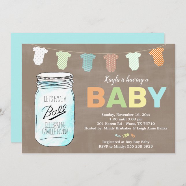 Mason Jar Baby Shower Invitations (Front/Back)