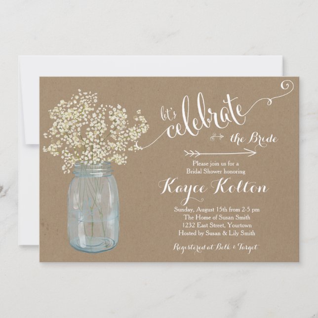 Mason Jar Baby's Breath Bridal Shower Invitation (Front)