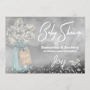 *~* Mason Jar Baby's Breath Rustic Baby Shower Invitation
