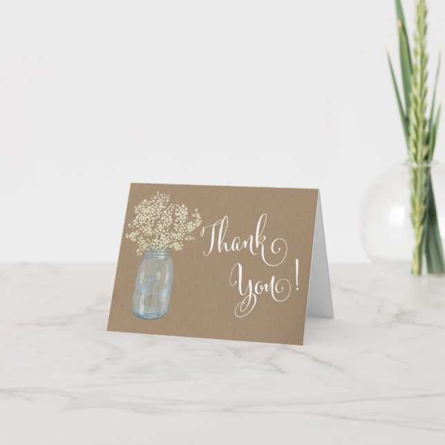 Mason Jar Baby's Breath THank you note Card (Front)