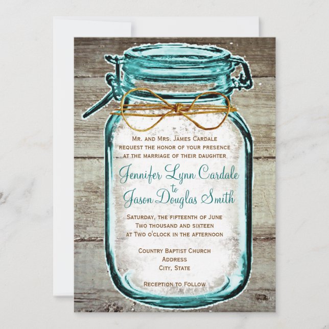 Mason Jar Barn Wood Rustic Wedding Invitations (Front)
