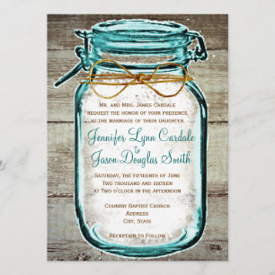 Mason Jar Barn Wood Rustic Wedding Invitations