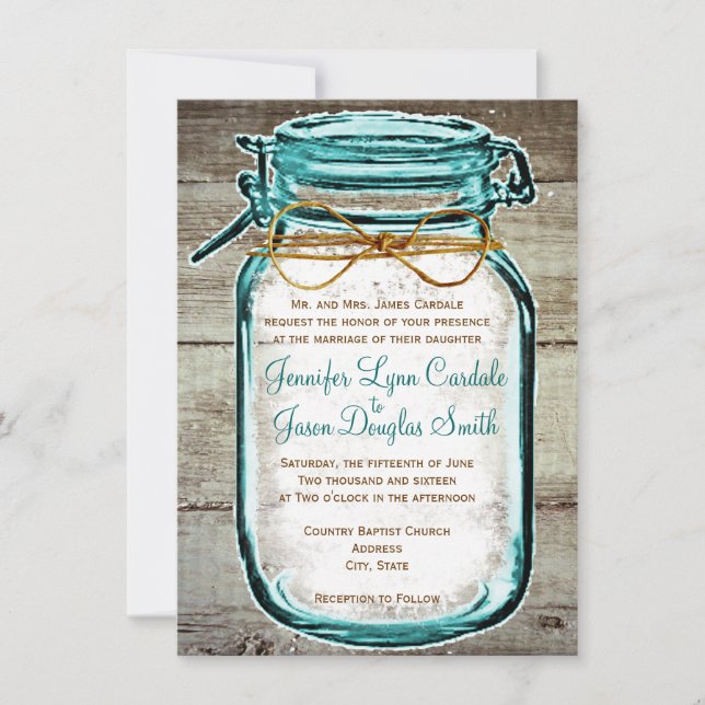 Mason Jar Barn Wood Rustic Wedding Invitations (Front)