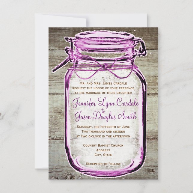 Mason Jar Barn Wood Rustic Wedding Invitations (Front)