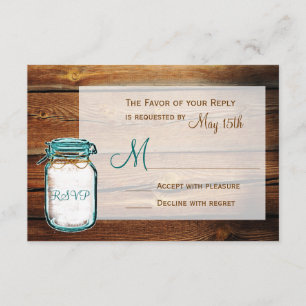 Mason Jar Barn Wood Rustic Wedding RSVP Cards