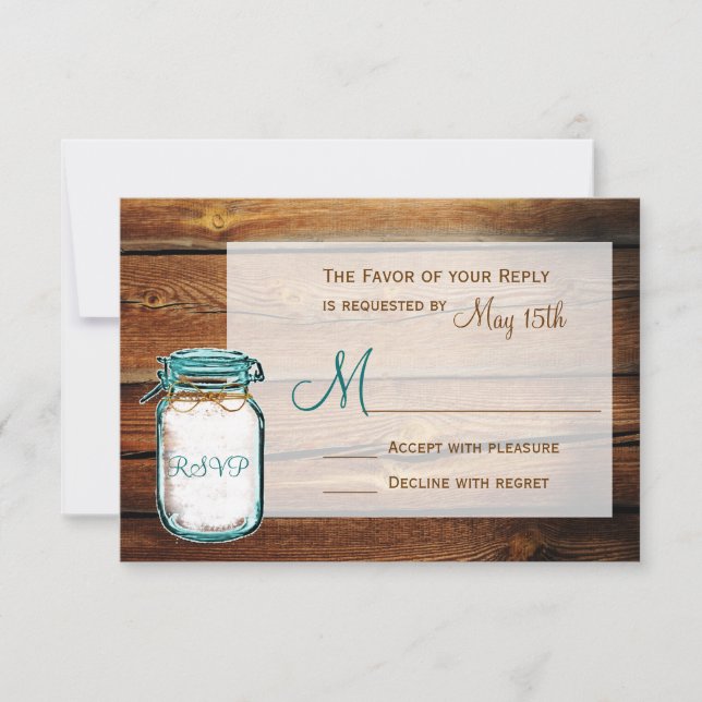 Mason Jar Barn Wood Rustic Wedding RSVP Cards (Front)