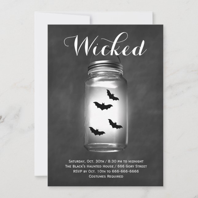 Mason Jar Bats Halloween Invitation (Front)