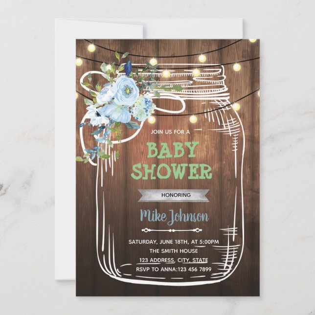 Mason jar bbq shower birthday invitation (Front)