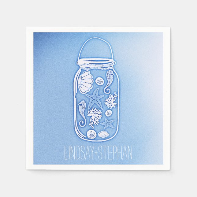 Mason Jar Blue Beach Wedding Paper Napkins (Front)