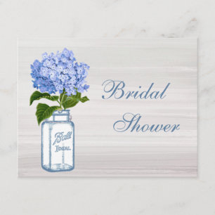 Mason Jar & Blue Hydrangea Grey Bridal Shower Invitation