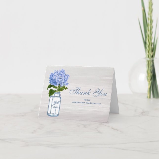 Mason Jar Blue Hydrangea Grey Thank You (Front)