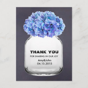 Mason jar blue hydrangea thank you note hydrangea7 postcard
