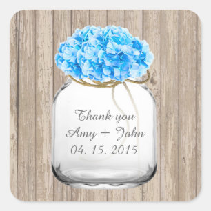 Mason jar blue hydrangea wedding favours hyd2 square sticker
