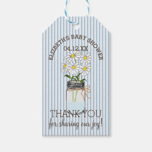Mason Jar Blue Stripes Baby Shower Thank You Gift Tags