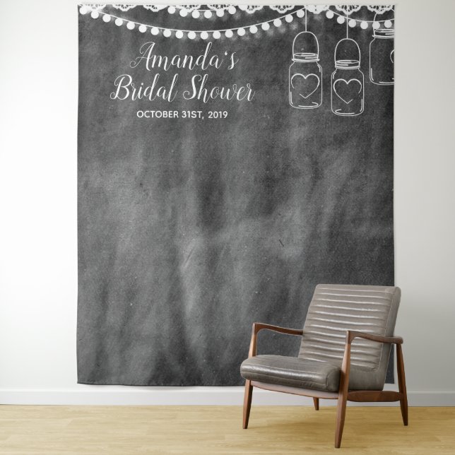Mason Jar Bridal Shower Photo Booth Backdrop Tapestry (In Situ)