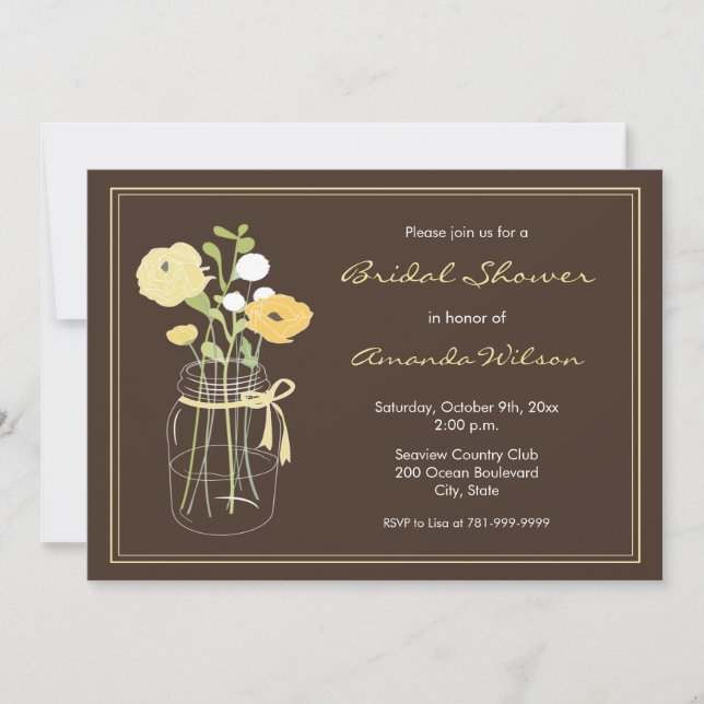 Mason Jar Brown and Yellow Bridal Shower Invite (Front)