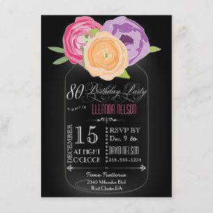 Mason Jar Chalkboard 80th Birthday Invitation
