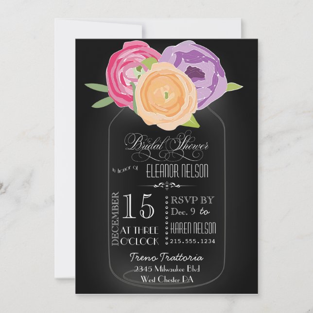Mason Jar Chalkboard Bridal Shower Invitation (Front)