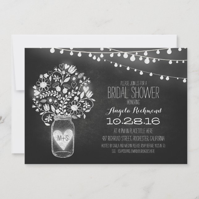mason jar chalkboard & lights bridal shower invitation (Front)