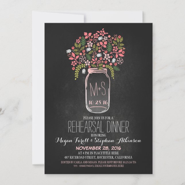 mason jar chalkboard rehearsal dinner invitation (Front)