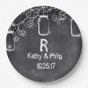 Mason Jar Chalkboard String Lights Rustic Wedding Paper Plate
