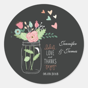 Mason jar charcoal wedding sticker favours seals