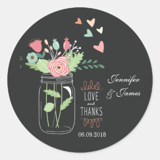 Mason jar charcoal wedding sticker favours seals