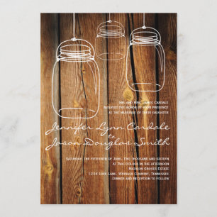 Mason Jar Country Barn Wood Wedding Invitations