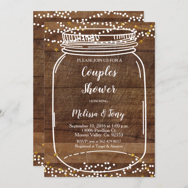 Mason Jar Couple Shower Invitation card (Front/Back)