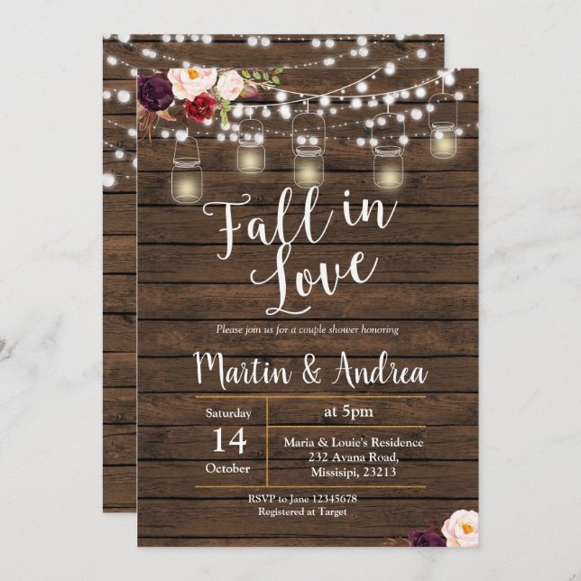 Mason jar couple shower invite card (Front/Back)