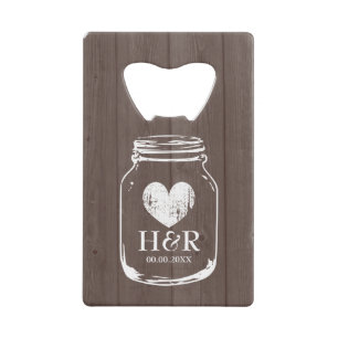 Mason jar credit card bottle opener wedding favour