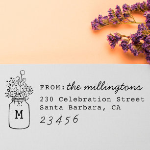 Mason Jar Custom Family Name & Return Address Self-inking Stamp