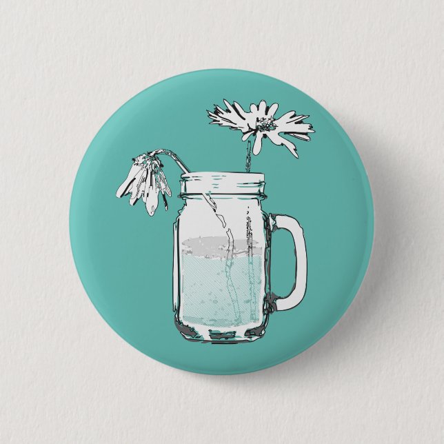 mason jar daisies 6 cm round badge (Front)