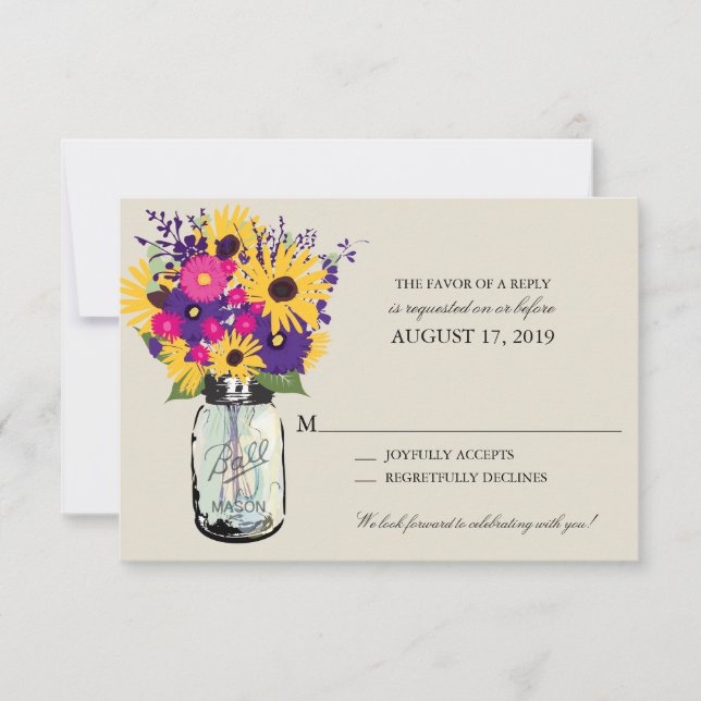 Mason Jar Daisies and Sunflowers | RSVP Card (Front)