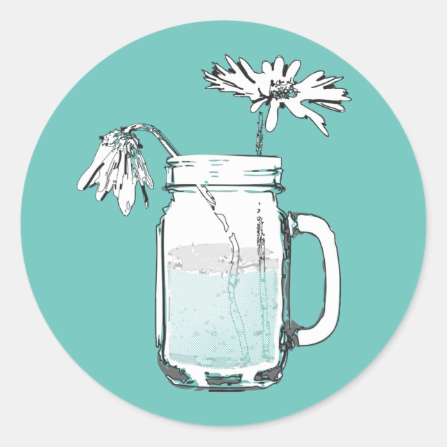mason jar daisies classic round sticker (Front)