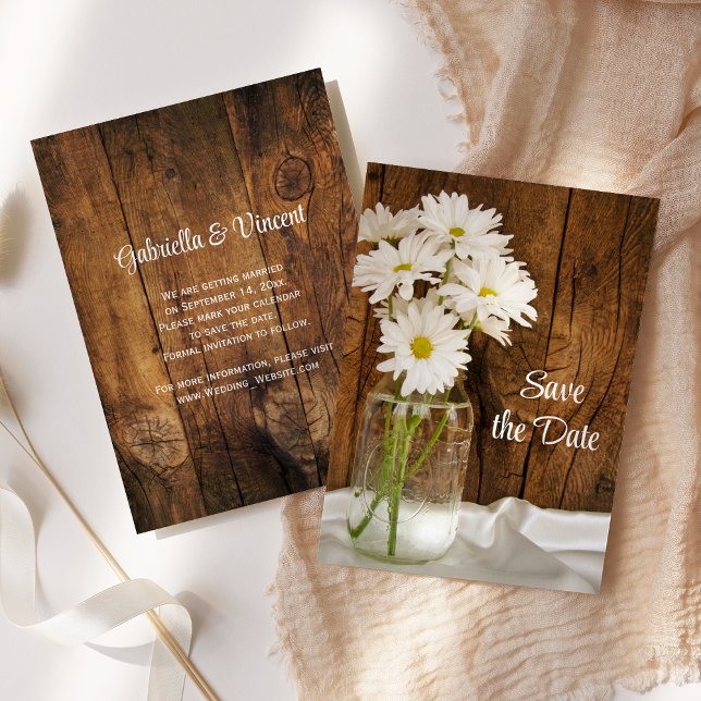 Mason Jar Daisies Country Wedding Save the Date Invitation (Creator Uploaded)