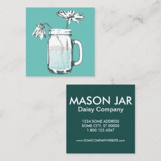 mason jar daisies square business card