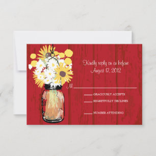 Mason Jar Daisies Sunflowers & Billy Balls RSVP Card