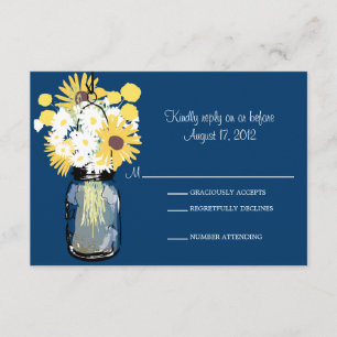 Mason Jar Daisies Sunflowers & Billy Balls  RSVP Card