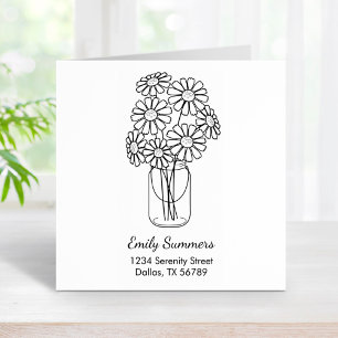 Mason Jar Daisy Flowers Address Rubber Stamp