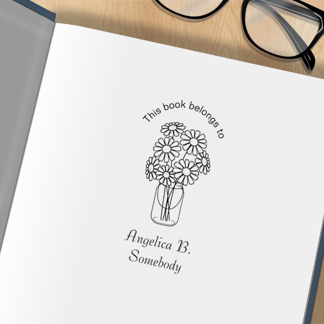 Mason Jar Daisy Flowers Bouquet Bookplate Rubber Stamp (Creator Uploaded)