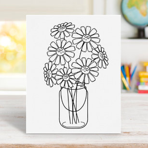 Mason Jar Daisy Flowers Colouring Page Poster